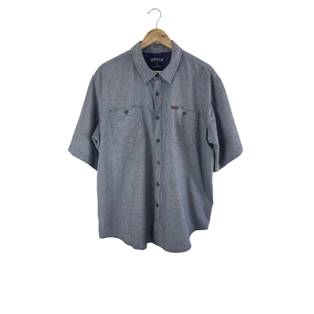 Orvis Short Sleeve Shirt Classic Collection Men's XXL‎ Blue Button-Up Pockets